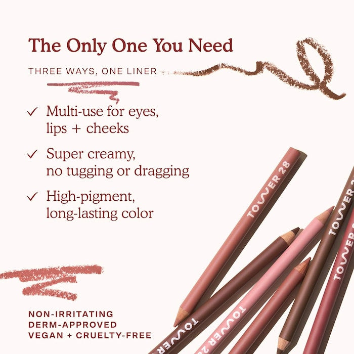 Tower 28 Beauty
OneLiner Lip Liner + Eyeliner + Cheek Pencil