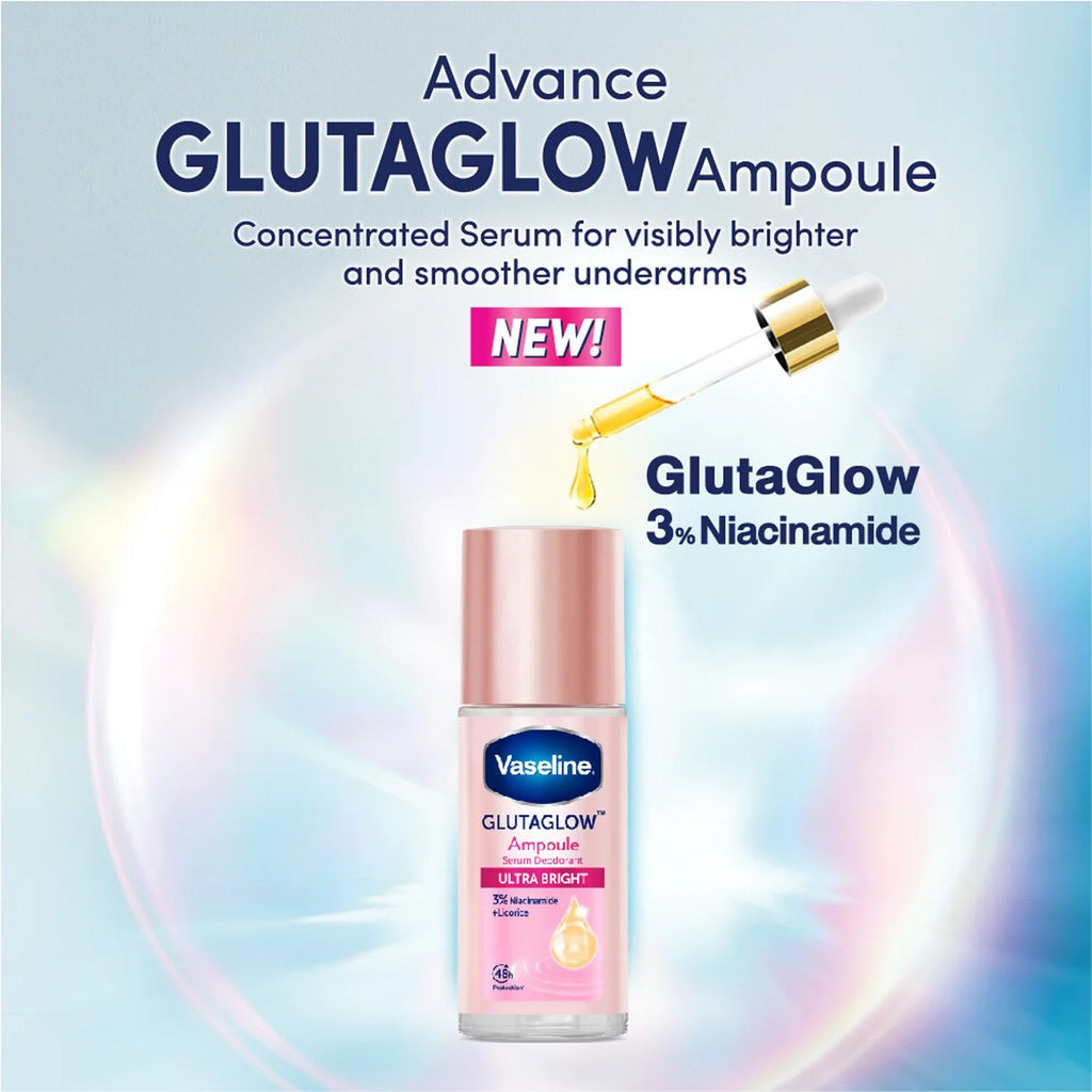 Vaseline PINK Ulta Bright Glutaglow Ampoule 3% Niacinamide Serum Roll-On Deodorant